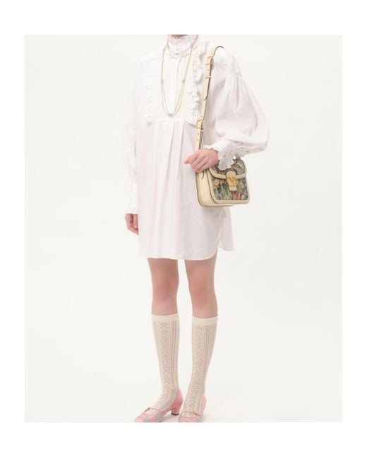 Valentino White Ruffled Long-Sleeved Mini Dress