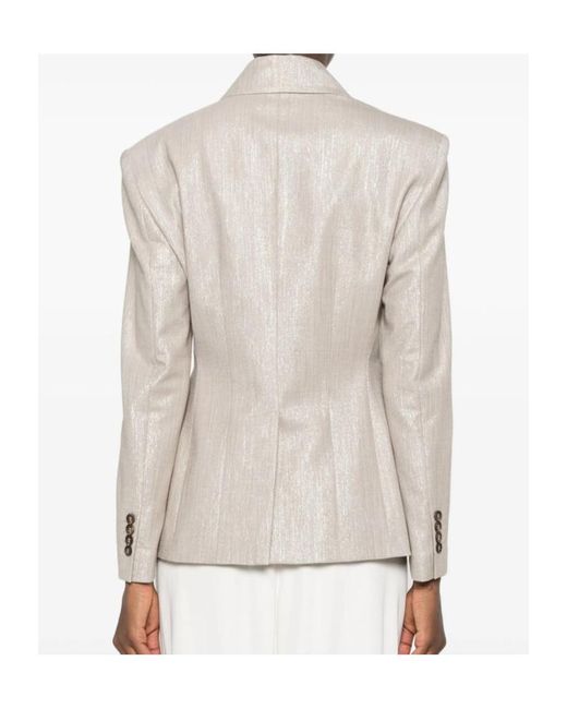 Brunello Cucinelli Natural Double-Breasted Long Sleeved Blazer