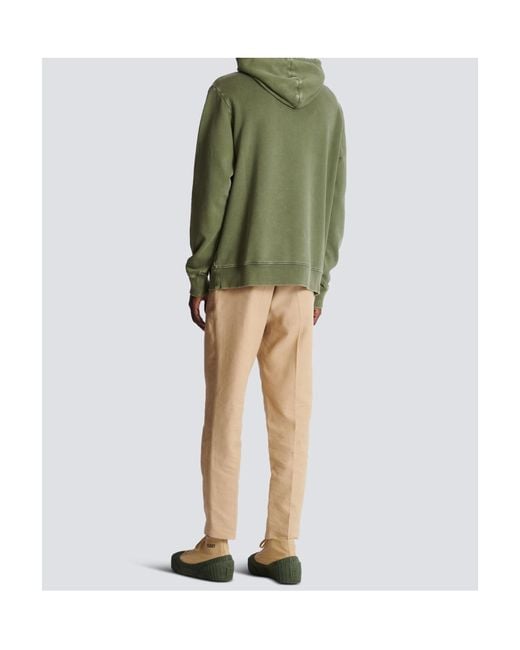 Balmain Green Logo Embroidered Vintage Drawstring Hoodie for men