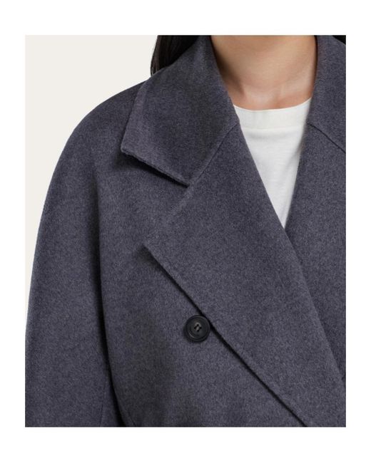 Ferragamo Blue Ferragamo Double Breasted Belted Long Jacket
