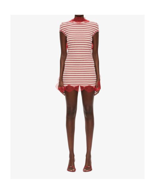 Christopher Esber Red Stripe Jersey Lace Trimmed Tee Dress