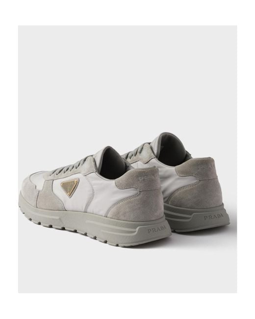 Prada Gray Triangle-Logo Lace-Up Sneakers for men