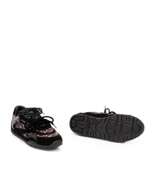 Pinko Black Yulia 01 Leopard-Print Panelled Sneakers