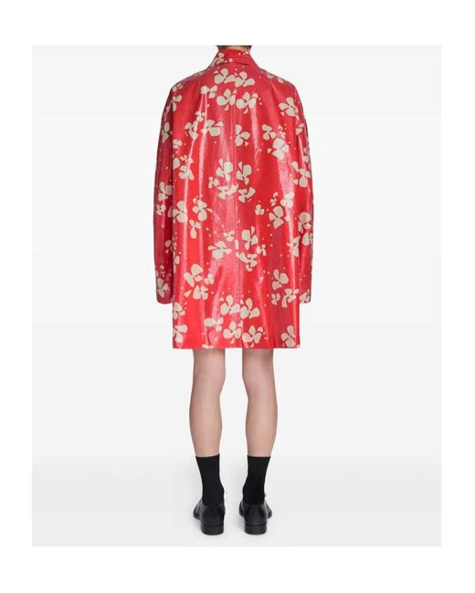 Dries Van Noten Red Printed Coated Coat for men