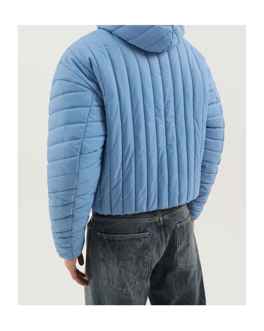 1989 STUDIO Blue Quilted Hooded Coat for men