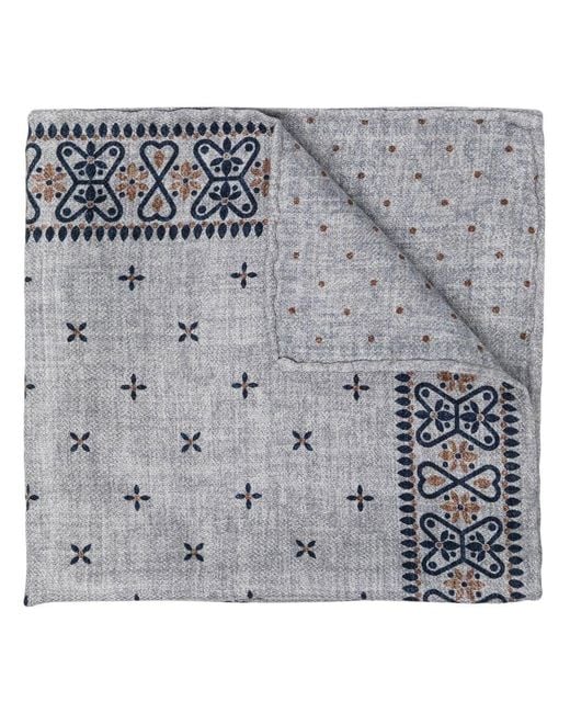 Brunello Cucinelli Gray Geometric-Print Pocket Square for men
