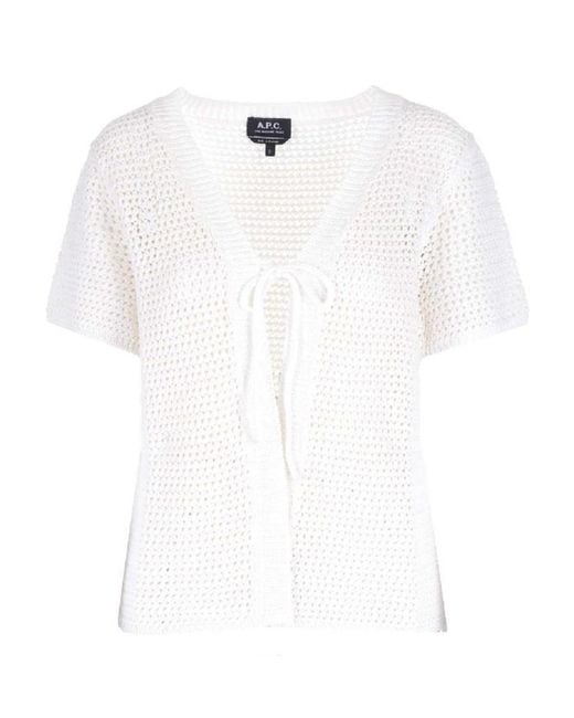 A.P.C. White Tie-Front Knitted Cardigan