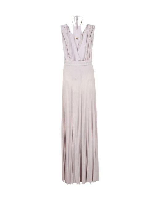 Elisabetta Franchi White Belted Lurex Maxi Dress