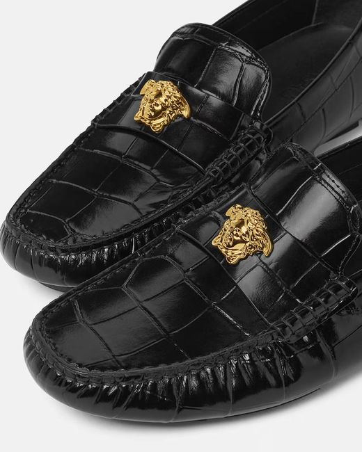 Versace Black Embossed Drivers Loafers for men