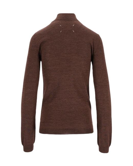 Maison Margiela Brown Long-Sleeve High-Neck Top