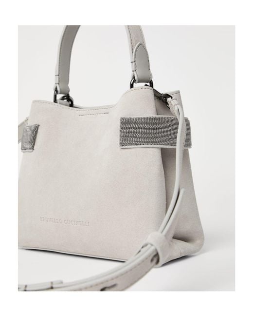 Brunello Cucinelli White Monili-Embellished Suede Tote Bag