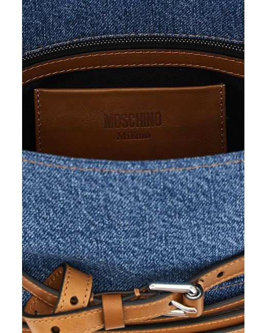 Moschino Blue Belt-Detail Denim Shoulder Bag