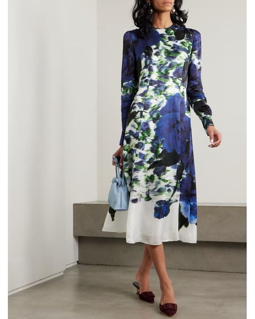 Erdem Blue Printed Jacquard Dress