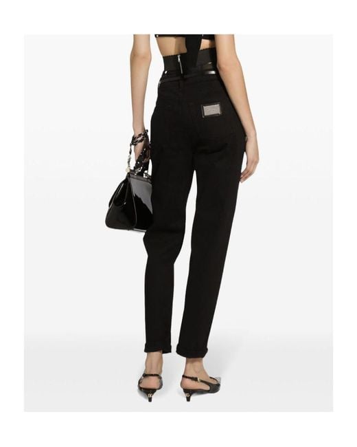 Dolce & Gabbana Black Logo Plaque Boyfriend Jeans