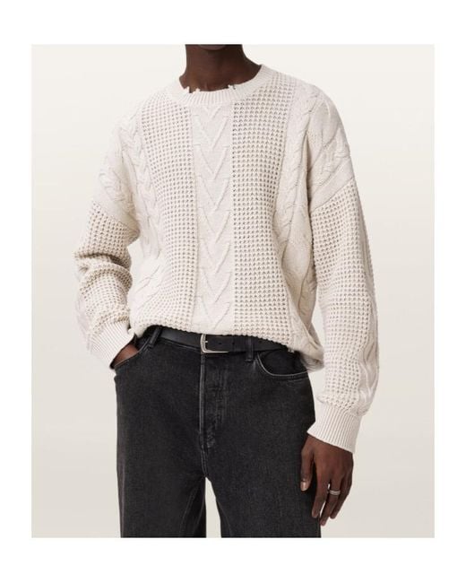 AllSaints White Tenter Crew Jumper for men