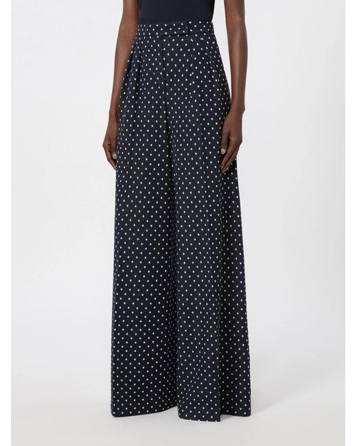 Max Mara Blue Polka Dot Viscose And Wool Trousers