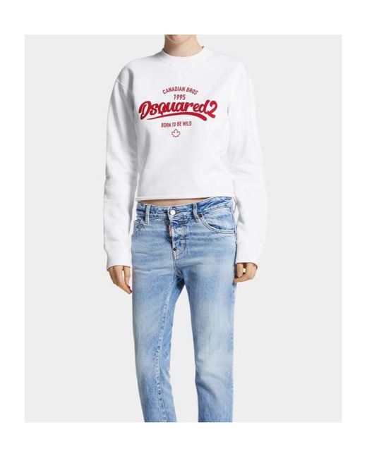 DSquared² White Logo Printed Croppdd Crewneck Sweatshirt