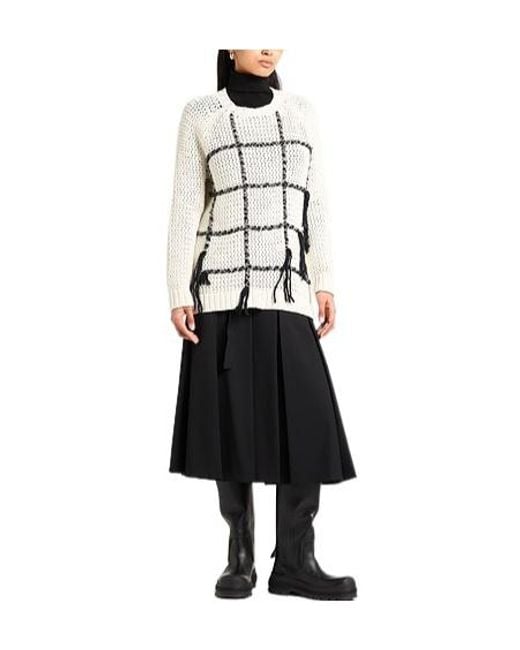 Tory Burch Natural Two-Tone Thick Knit Long Sleeve Top