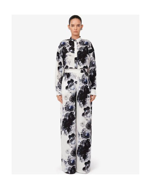 McQueen White Floral Printed Elasticated Waistband Trousers