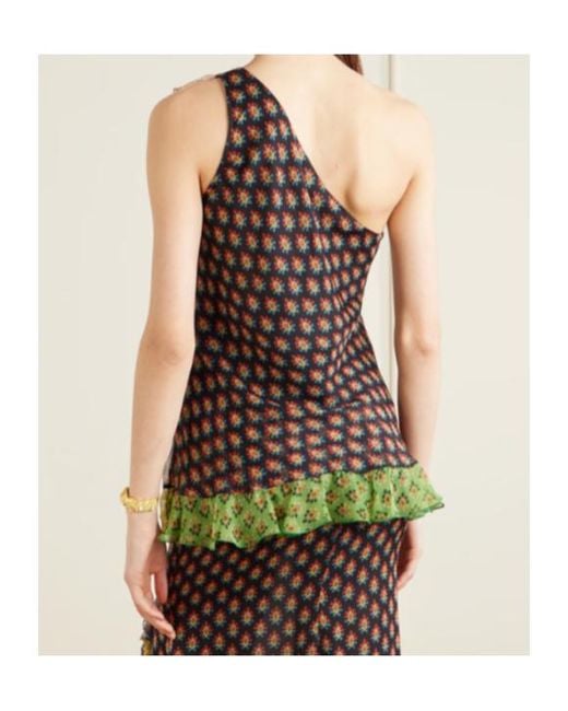 Etro Brown One-Shoulder Ruffled Shirt