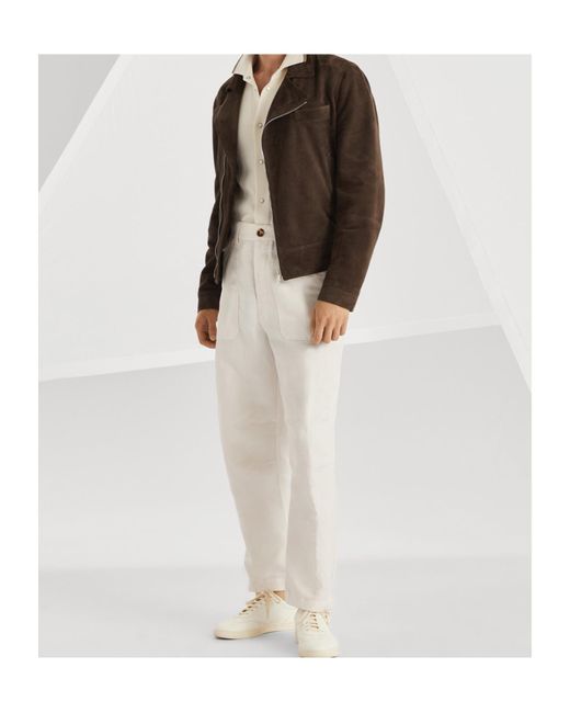 Brunello Cucinelli White Buttoned Straight Leg Trousers for men