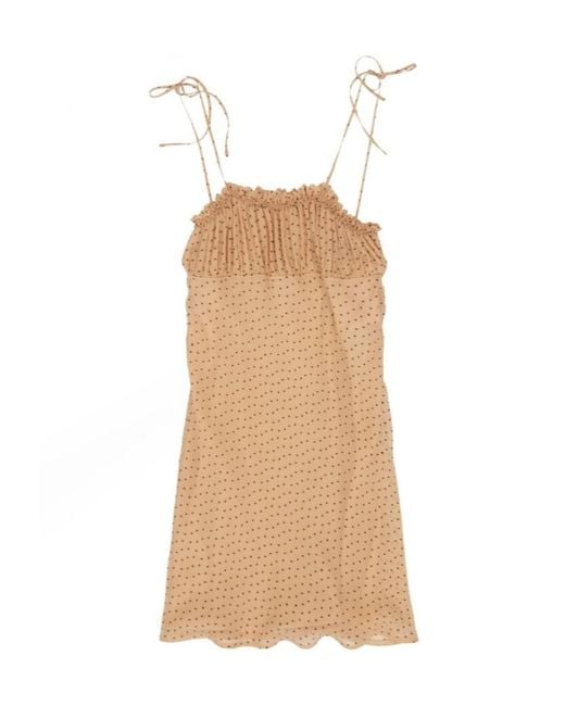 Saint Laurent Natural Polka Dot Printed Sleeveless Dress