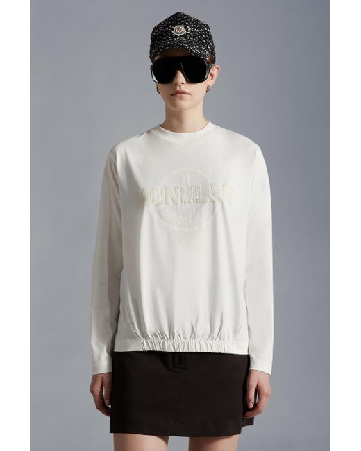 Moncler White Logo Long Sleeve T-Shirt
