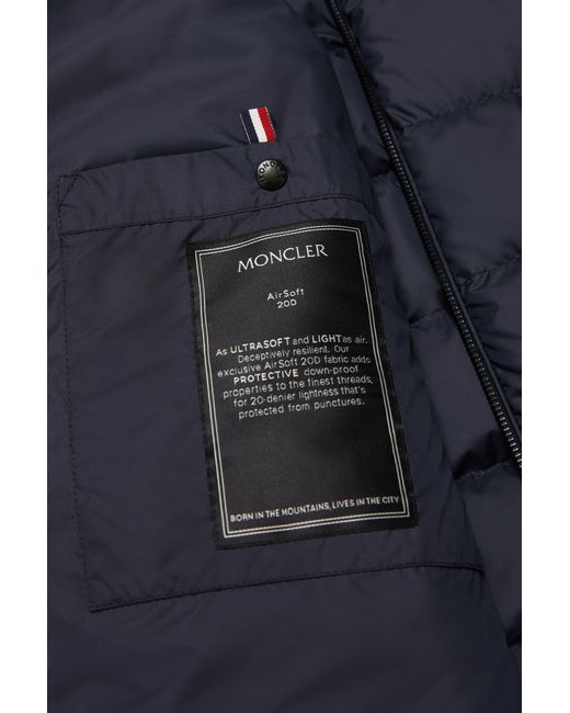 Moncler Blue Tuile Leather-Trimmed Down Biker Jacket for men