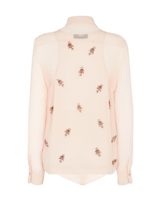 Fendi Natural Floral Embellished Long-Sleeved Top