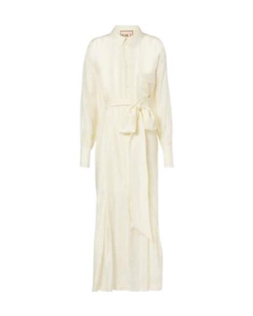 Plan C White Belted Silk Shirtdress
