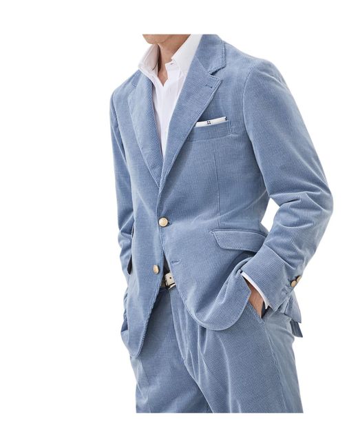 Brunello Cucinelli Blue Corduroy Single-Breasted Blazer for men