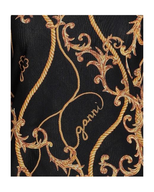 Ganni Black Multi-Color Print Long Sleeve High Neck T-Shirt