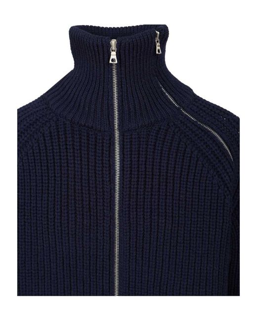 Dries Van Noten Blue High Neck Zip-Up Jumper for men