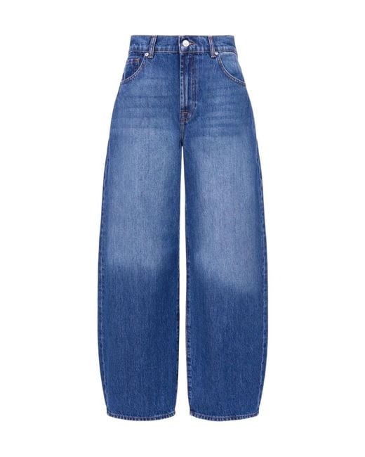 7 For All Mankind Blue Straight-Leg Jeans