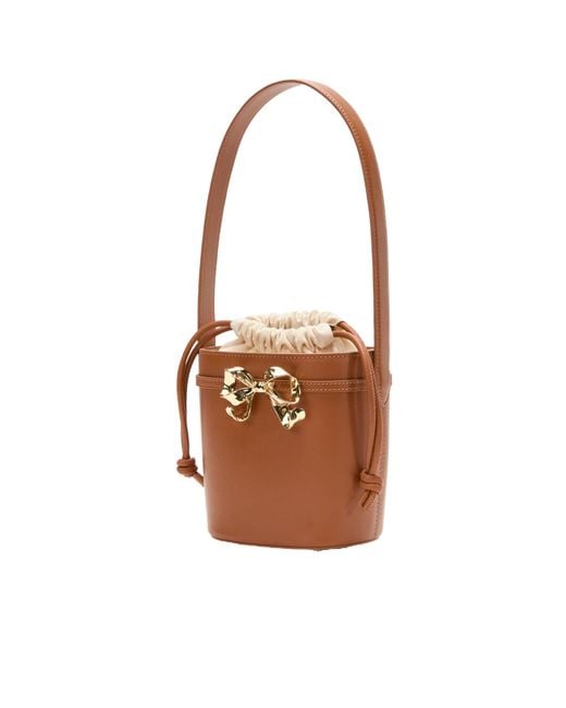 Self-Portrait Brown Bow Drawstring Bucket Bag