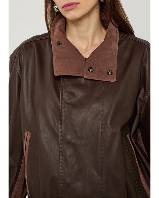 Lemaire Brown High-Neck Leather Jacket