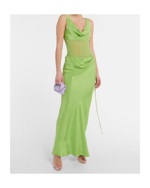 Christopher Esber Green Sheer-Detail Silk Satin Gown