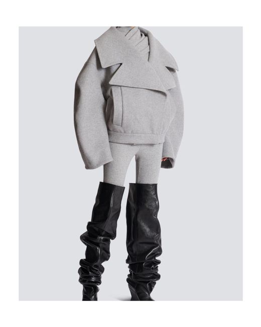 Balmain Gray Wool-Cashmere Oversized Pea Coat