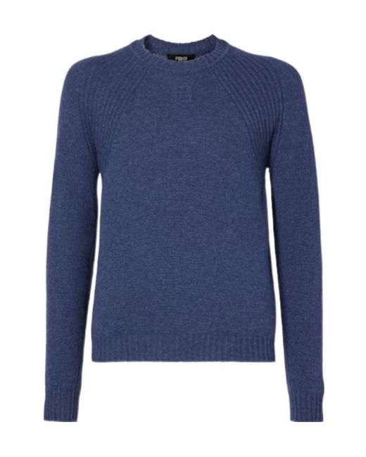 Fendi Blue Girocollo Ff Cashmere Jumper for men