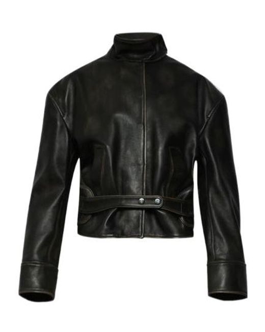 Christopher Esber Black Burnished Belted Leather Jacket