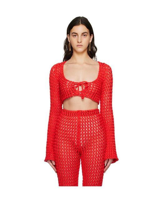 Moschino Red Long Sleeve T-Shirt With Trumpet Sleeves