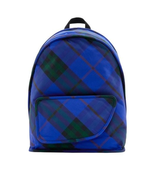 Burberry Blue Vintage Check-Print Shield Backpack for men