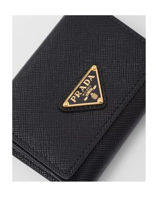 Prada Black Logo Plaque Bi-Fold Wallet