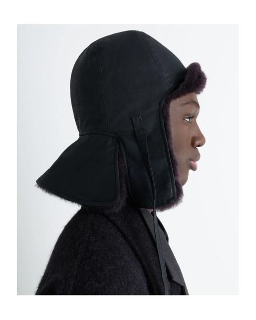Lemaire Black Reversible Shearling Hat