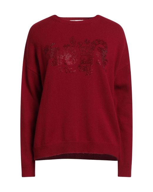 Max Mara Red Solid Color Long-Sleeve Knit Sweater