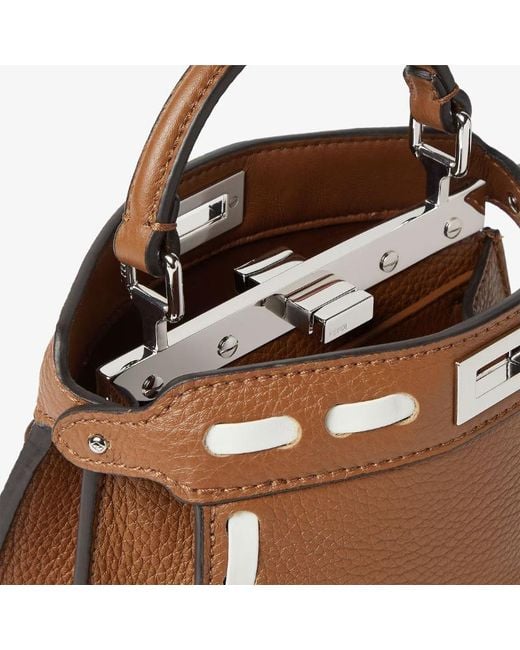 Fendi Brown Peekaboo Iseeu Whipstitch Leather Small Shoulder Bag