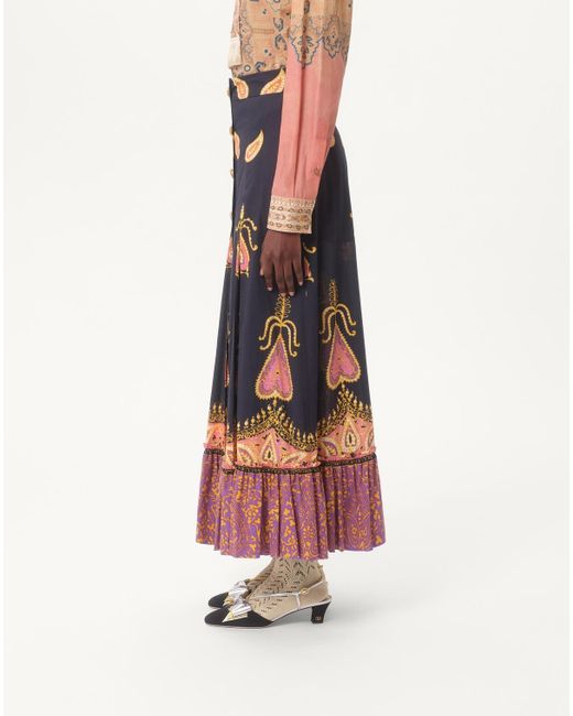 Valentino Blue Paisley-Print Maxi Skirt