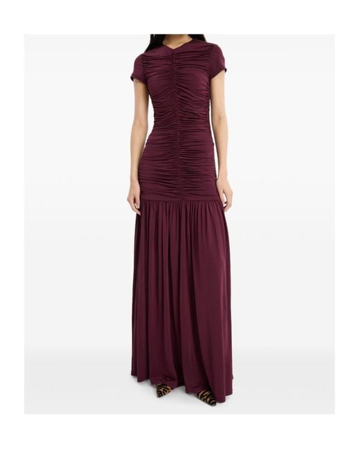 ROTATE BIRGER CHRISTENSEN Purple Ruched Short-Sleeve Maxi Dress