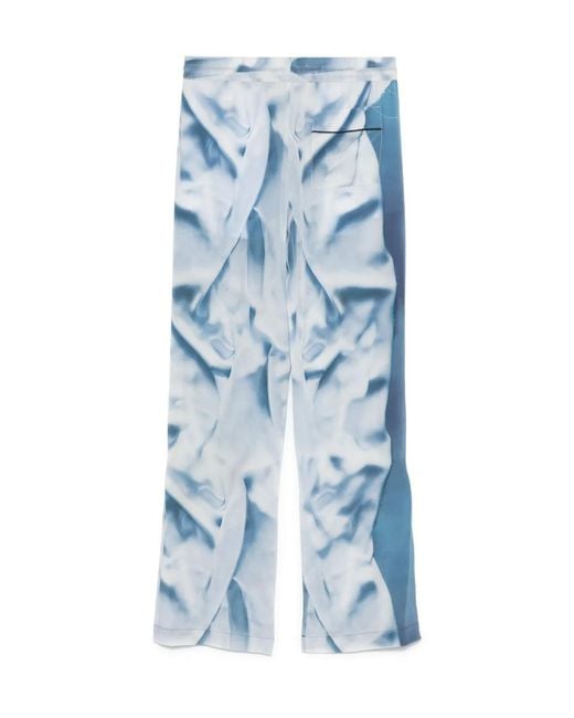 Victoria Beckham Blue Flower Printed Satin Pyjama Trousers