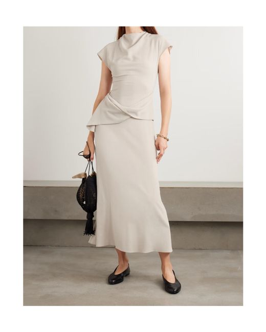 TOVE White Clem Draped Crepe Maxi Dress